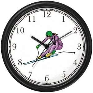  Woman Downhill Alpine Skier No.2 Snow Skiing Wall Clock by 