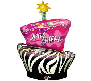   Pink Black Funky CAKE Happy Birthday Party Balloon 071444310260  