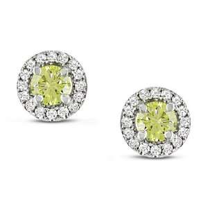   Round Canary and White Diamond Ear Pin Earrings (G H, I1 I2) Jewelry
