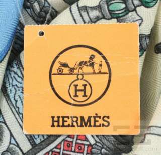 Hermes Blue & Green Cashmere & Silk Carousel Print Shawl NEW  