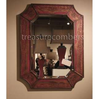 Red Chinoiserie WALL MIRROR Hand Painted Horchow  