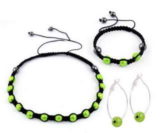 Hand Braid Necklace Set Bracelet Chain Hook Earring Disco Ball 