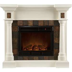   Faux Slate Convertible Electric Fireplace in Ivory