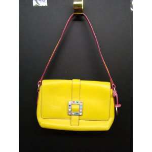  DOONEY & BOURKE YELLOW LEATHER PURSE WITH HEARTS ON BUCKLE 