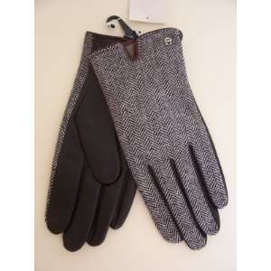 Etienne Aigner Black and White Tweed & Leather Gloves