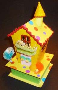   Glitter Cardboard Putz Easter House Cottage w/Ephemera Mint Box  