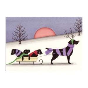  Christmas cards Sled ride with black labrador (lab 