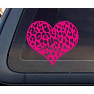    Leopard Print Heart Car Decal / Sticker   HOT PINK: Automotive
