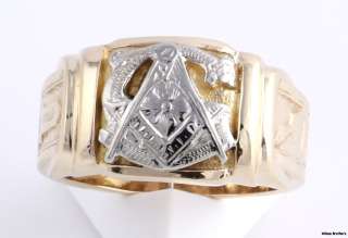 Blue Lodge Masonic Vintage Band   10k Solid Yellow White Gold Ring 