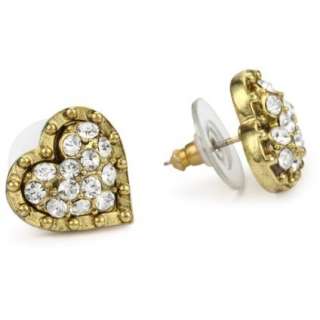 Betsey Johnson Gold Crystal Heart Stud Earrings   designer shoes 