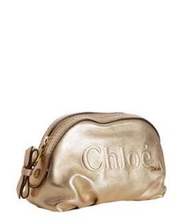 Chloe pale gold leather logo cosmetic case  