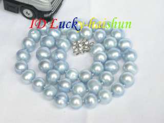 Genuine 10mm sky blue freshwater pearl necklace j7471  