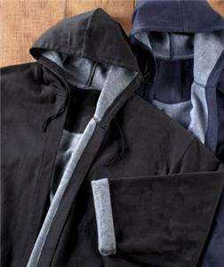 Relax in a Mens Hooded Fleece Robe while lounging or going to or from 