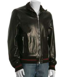 Gucci chocolate leather zip front bomber jacket   
