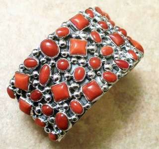 Native American Bracelet NAKAI Jewelry Sterling Silver & Red Coral 