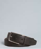 Joseph Abboud black ostrich embossed leather silvertone buckle belt 