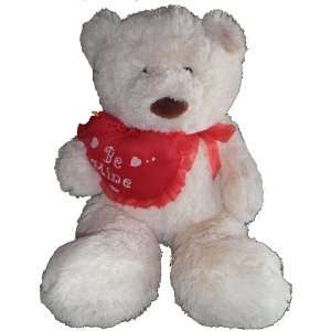   White Teddy Bear with Be Mine Heart and Red Ribbon Toys & Games