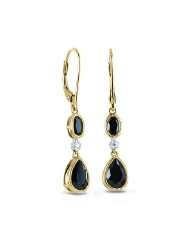 14k Yellow Gold Natural Diamond and Onyx Drop Earrings   1.60 cttw