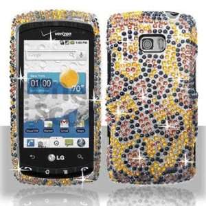  LG VS740/Ally Gold/Black Leopard Full Diamond Bling Hard Case Cover 