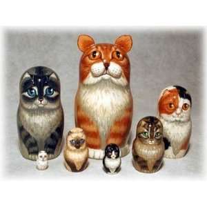  Orange Tabby Cat 7 Piece Russian Wood Nesting Doll: Home 
