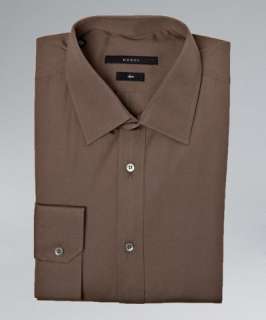 Gucci olive cotton point collar slim fit dress shirt