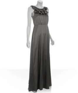 Vera Wang Lavender Label stone satin ruffle collar long dress 