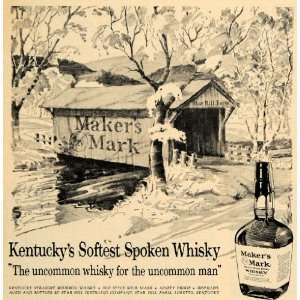  1963 Ad Makers Mark Whisky Covered Bridge Sketch Drink 