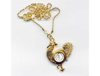 Gold color fighting Rooster Necklace Pendant Watch gift  