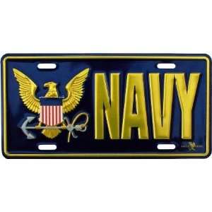 Metal Car License Plate   US Navy Military Navy Eagle Wings & Anchor 