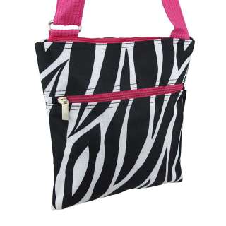 Black / White Zebra Print Crossover Body Bag Hot Pink Trim  
