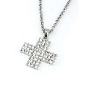  Cross Pendant Necklace with Crystal Stone_silver Color 
