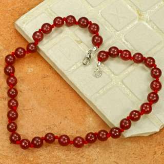 RED JADE GEMSTONE SILVER PLATED NECKLACE 15 2/3  