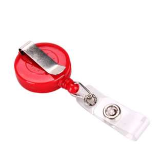   ID Badge Card Holder Office Retractable Reel Key Tag Belt Clip Red New