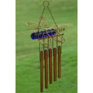  Dragonfly Copper and Glass Wind Chime: Patio, Lawn 