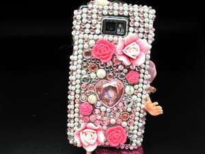 3D RHINESTONE FLOWER PINK GIRLS CASE COVER FOR SAMSUNG GALAXY S2 I9100 