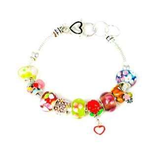  Pandora Style Flower Theme Charm Bracelet 