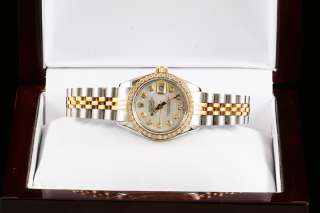 Ladies Rolex Two Tone Pearl Diamond Dial Datejust Watch  