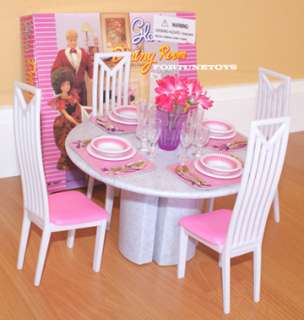GLORIA FURNITURE SIZE 4 CHAIRS DINING ROOM PLAY SET FOR BARBIE  