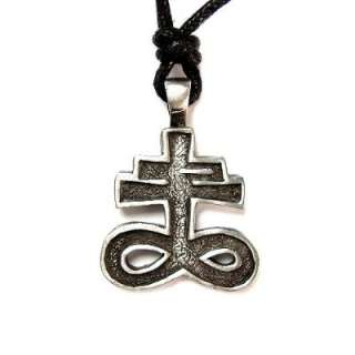  Satanic Cross, Sulfur Symbol Pewter Pendant with Corded 