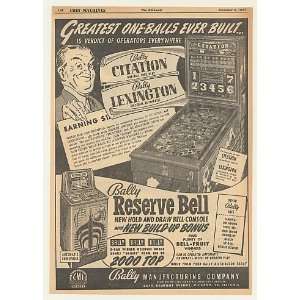  1948 Bally Citation Pinball Reserve Bell Machines Print Ad 