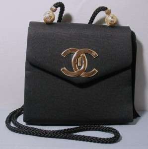   Black Fabric Shoulder Purse Bag, Silk Cord Strap, Tassel, Front Flap