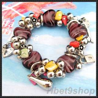   Wholesale Coloured Glaze Heart Gemstone Stretch Bracelet Bangle SDU