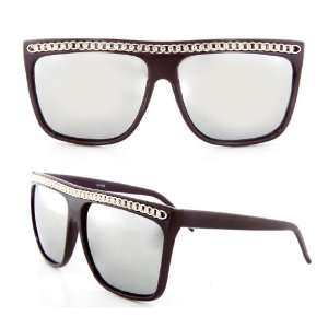   Mirror Lens Wayfarer Sunglasses Silver Chain 80s Vintage   Dark Purple
