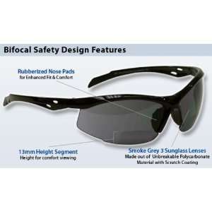  Bifocal Safety Sunglasses +1.50 Reading Add Sports 