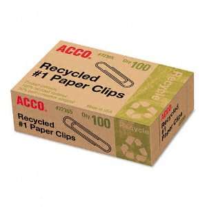  ACCO Recycled Paper Clips, No. 1 Size, 100 per Box, 10 Boxes 