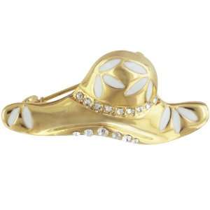    Gold Tone Clear Rhinestone Hat Brooch Pin Pugster Jewelry