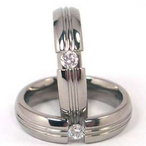   Titanium Tension Set Ring, Simulated Diamond Bands, Free Sizing 4.5 11