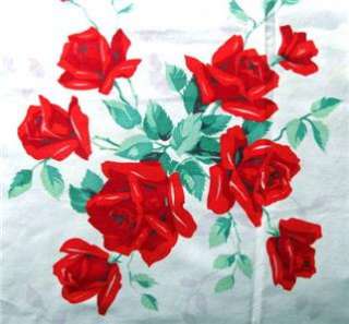 Vintage Red Rose Print Tablecloth  