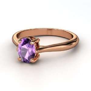    Oval Solitaire Ring, Oval Amethyst 14K Rose Gold Ring Jewelry