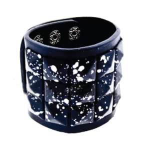   Studs with White Paint Splatter on Leather Bracelet with Snap Closure